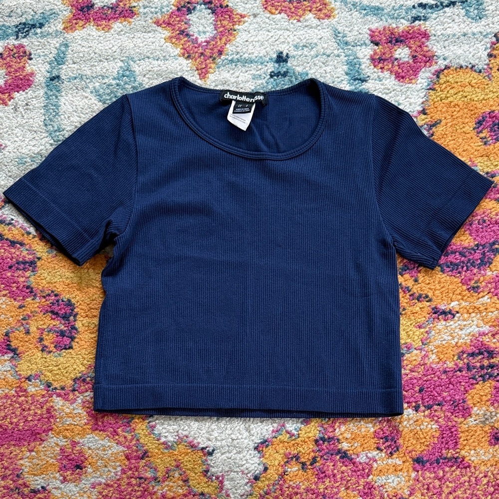 Charlotte Russe Navy Blue Ribbed Crop Top